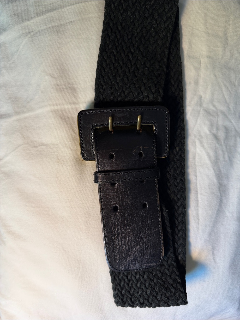 3.1 Phillip Lim Black Woven Belt with Leather Buckle